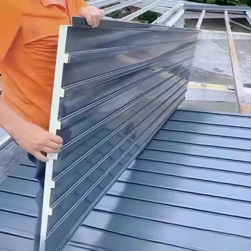 Close-up of an extruded aluminum louver profile for a motorized pergola roof