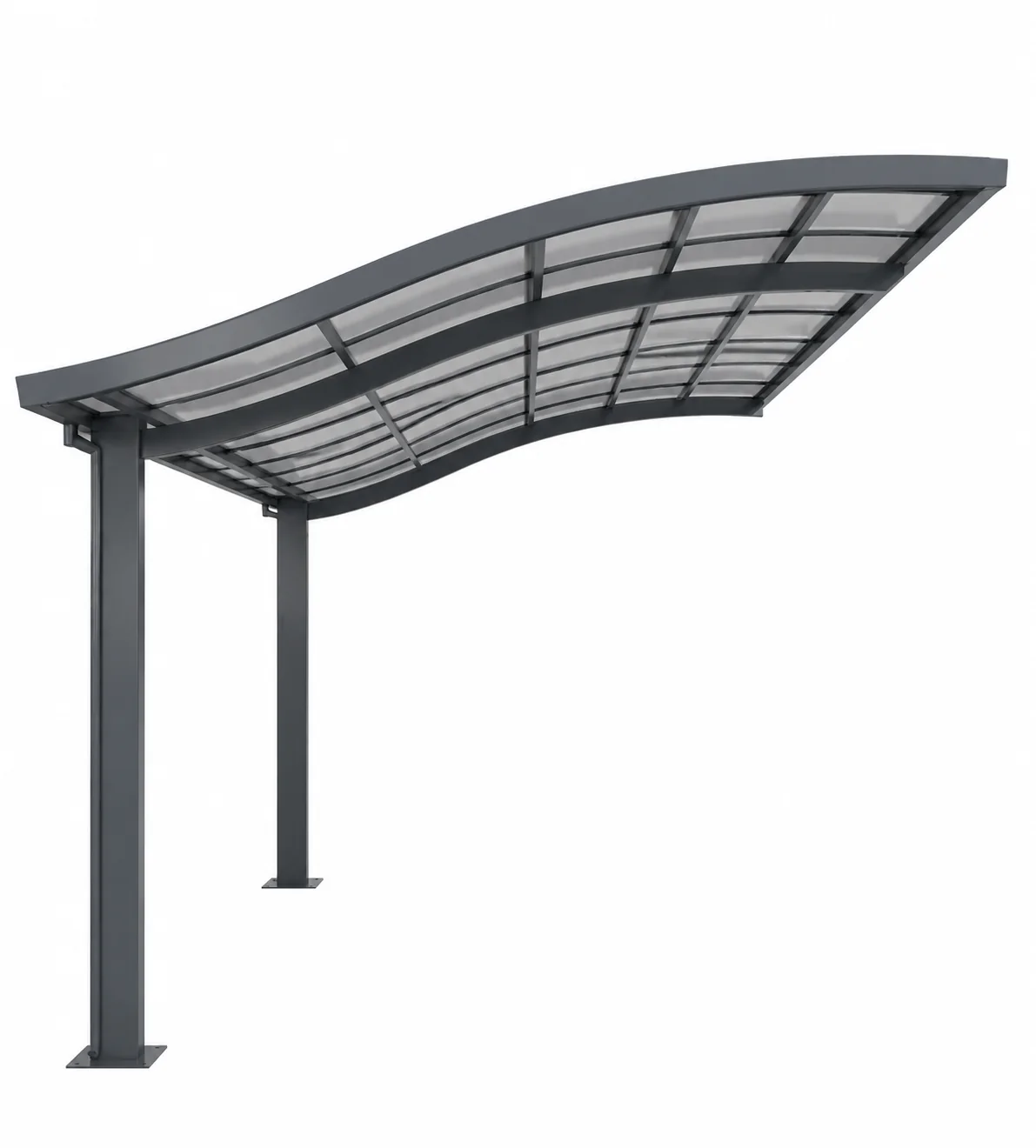 Curved aluminum carport with a translucent polycarbonate roof