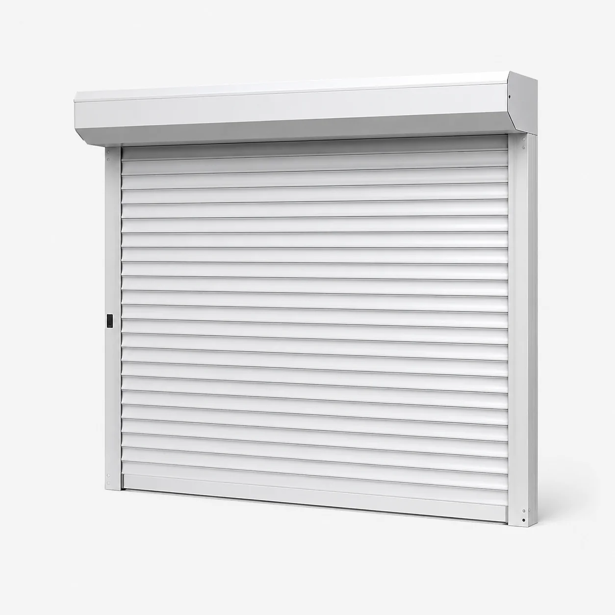 White aluminum roller shutter door for a warehouse opening