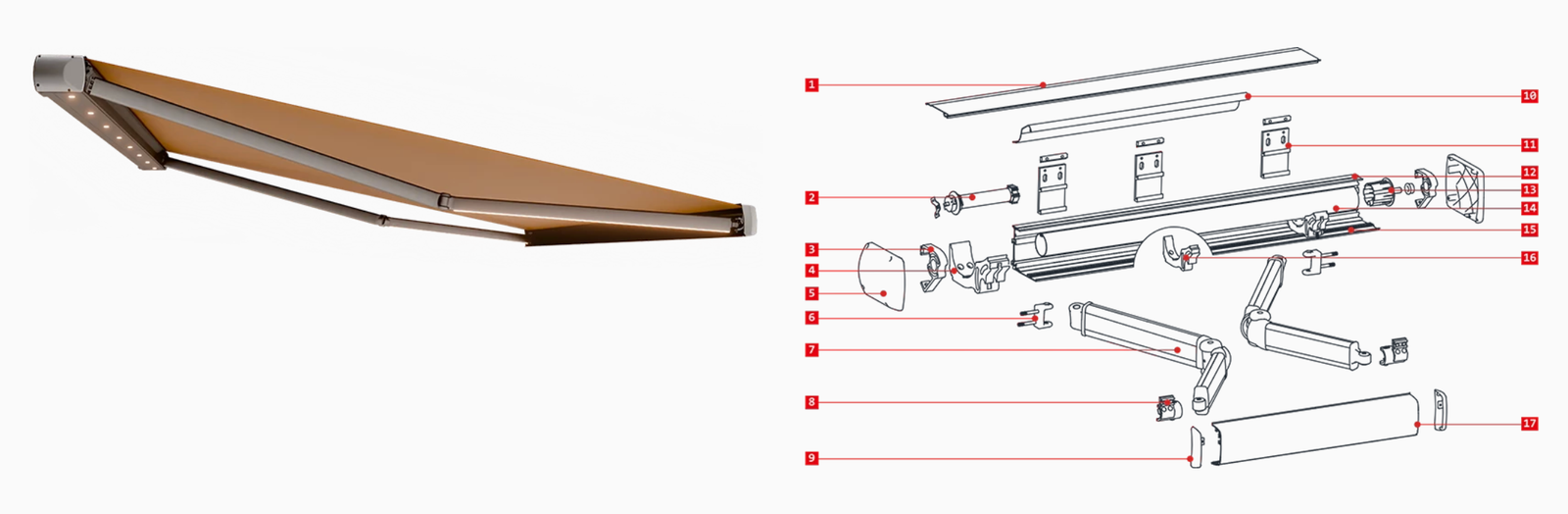 DQ-A full cassette awning exploded parts diagram