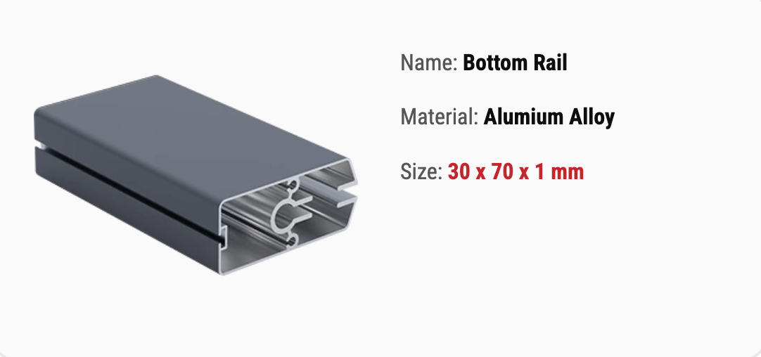 Bottom Rail for zip screen blinds