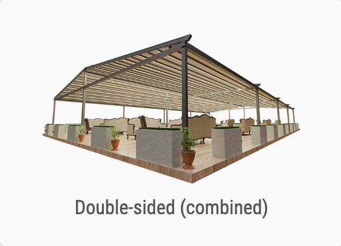 Double-sided (combined) retractable roof installation