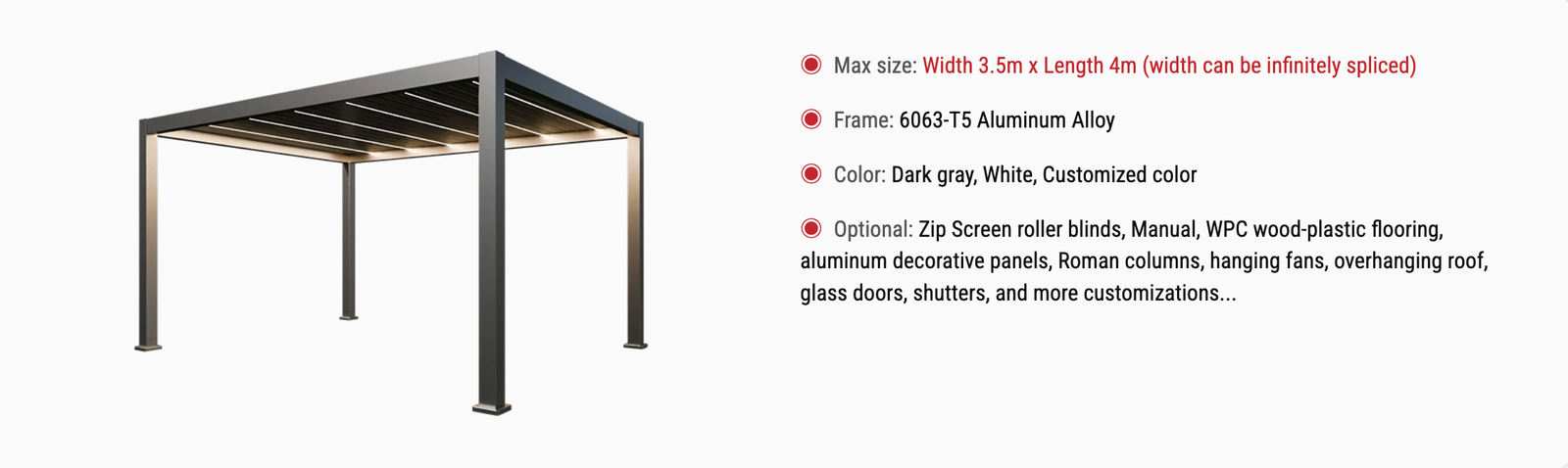 F168 Medium-Type Louvered Pergola specifications and options