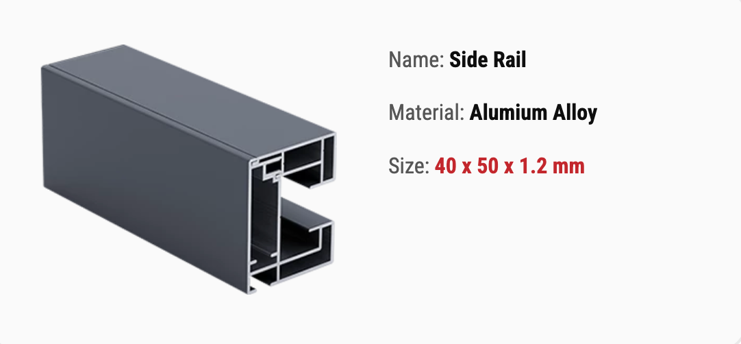 Side Rail for zip screen blinds