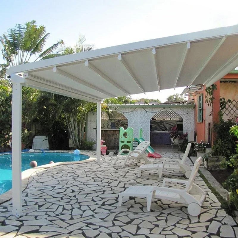 Commercial outdoor retractable roof installation