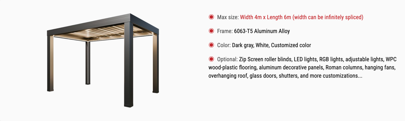 F210 Heavy-Type Louvered Pergola specifications and options