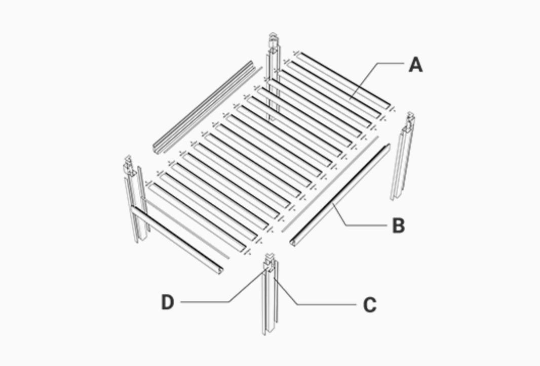 F210 Pro Heavy-Type Louvered Pergola exploded structure diagram