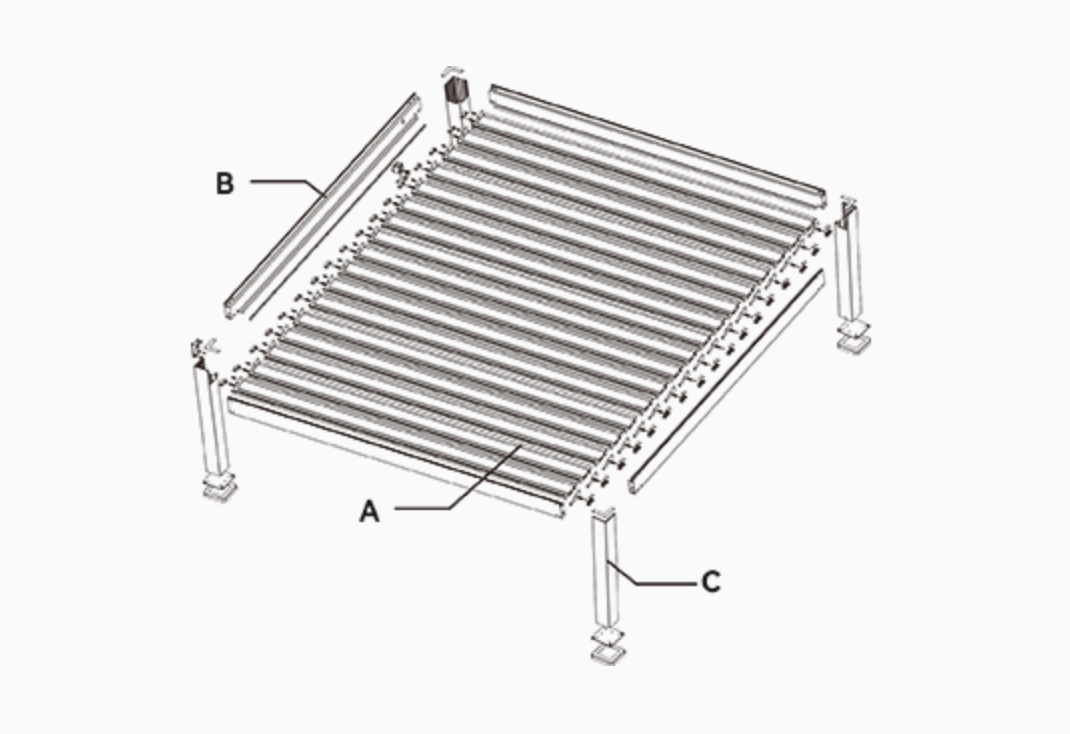 F168 Medium-Type Louvered Pergola exploded structure diagram