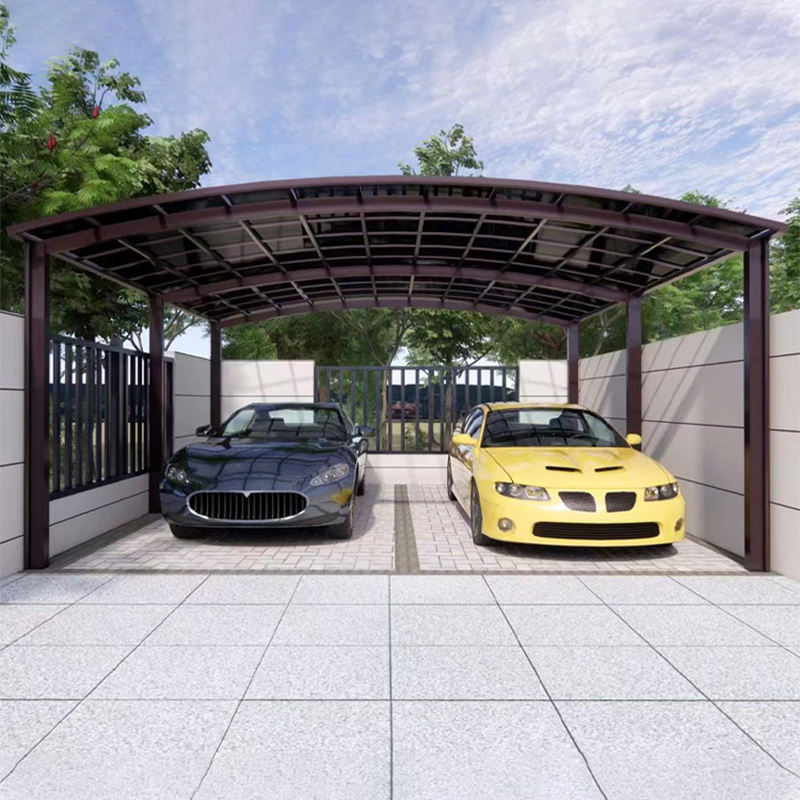 Installed curved aluminum carport beside a residential building